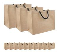 vidaXL Jute Handbags, 50 Pieces, Natural and Black, 42 x 33 x 19 cm, Environmentally Friendly Rectangular Jute Bag, Durable Shopping Companion, Spacious for Everyday Use