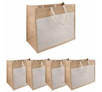 vidaXL Jute Handbags with Bag 5pcs 42 x 33 x 19 cm, Beige Fiber Bag, Eco-Friendly, Sturdy and Rectangular, Practical, Reusable Shopping Aid