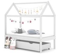 vidaXL Solid Pine Wood Kids Bed Frame with a Drawer White 70x140 cm Bed Base