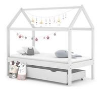 vidaXL Solid Wood Pine Kids Bed Frame with a Drawer White 80x160 cm Bedstead