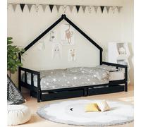 vidaXL Kids Bed Frame with Drawers Black 90x200 cm Solid Wood Pine