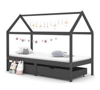 Vidaxl Kids Bed Frame With Drawers Dark Grey Solid Pine Wood 90X200Cm