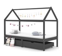 Vidaxl Kids Bed Frame With Drawers Dark Grey Solid Pine Wood 90X200Cm