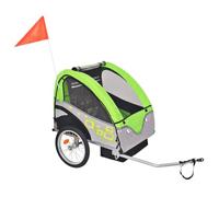 vidaXL Kids' Bicycle Trailer in Grey/Green - Safe, Comfortable Ride up to 30kg, Durable Steel Frame, 5-Point Safety Harness, All-Weather Canopy