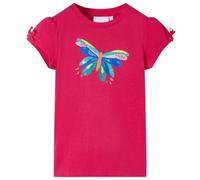 vidaXL Kids' Butterfly T-Shirt - Bright Pink Cotton Top Tee with Sequins and Bows, Short-Sleeve Round Neck Tee for Ages 3-4, Size 104