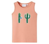 vidaXL Kids' Camisole Tank Top - Cactus Print Light Orange Cotton Vest for Children 7-8 Years - Comfortable Round Neck Sleeveless Undershirt