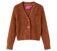 vidaXL Kids' Cardigan – Cognac Brown Knitted V-Neck, Machine-Washable – Size 128 (7-8 Years)