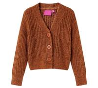 vidaXL Kids' Cardigan - Warm Cognac Brown Knitted Cardigan, Classic V-Neck Winter Wear, Machine-Washable Fabric, Size 128 for 7-8 Years