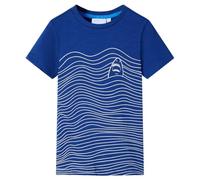 vidaXL Kids' Dark Blue T-Shirt with Shark Print - Comfortable 100% Cotton Children's Shirt, Suitable for Ages 7-8, Machine Washable