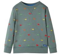 vidaXL Kids' Dinosaur-Embroidered Sweatshirt - Khaki Combed Cotton Pullover - Round Neck, Long Sleeve, Comfortable Children's Top for Ages 9-10.