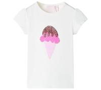 vidaXL Kids' Ecru Sequin Ice Cream T-Shirt - Cotton Blend Tee, Children's Wear, Short Sleeve, Round Neck, Size 104