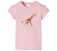 vidaXL Kids' Giraffe Roller-Skating Print T-Shirt - Light Pink/Cotton & Elastane Blend/Size 116 - Comfortable & Breathable Casual Wear for Children