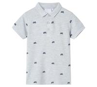vidaXL Kids' Grey Melange Polo Shirt- Cotton Blend, Playful Small Bikes Design, Ribbed Collar, Button Placket, Machine Washable - Size 128