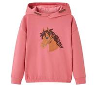 vidaXL Kids' Hooded Sweatshirt - Long Sleeves, Elastic Hem Pullover Hoodie with Horse Design in Old Pink - Size 104 (suitable for 3-4 years)