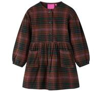 vidaXL Kids' Long Sleeve Dress - Comfortable Cotton Material, Elegant Plaid Pattern, Cognac Colour, For Ages 7-8, Size 128