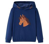 vidaXL Kids’ Long Sleeves Hooded Sweatshirt - Comfortable Pullover Hoodie in Horse Design and Navy Blue, Size 128 - Suitable for 7-8-Year-Olds