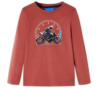 vidaXL Kids' Motorbike Print T-Shirt - Long-Sleeved, Round Neck, Henna Cotton Top for Boys and Girls, Size 104 (3-4 Years)