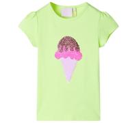 vidaXL Kids' Neon Yellow Sequin Ice Cream T-Shirt | Cotton Blend | Short Sleeves and Round Neckline | Child Tee Size 140 for Ages 9-10