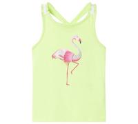 vidaXL Kids' Neon Yellow Tank Top - Sleeveless Camisole Undershirt Vest for Children with Glitter Flamingo Design - Sizes for Ages 7-8