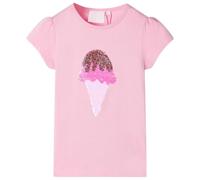vidaXL Kids' Sequin Ice Cream T-Shirt - Bright Pink, Comfort Cotton/Polyester Blend, Short Sleeves Tee for Ages 5-6 (Size 116)