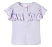 vidaXL Kids' Short Sleeve Cotton T-Shirt - Toddler Purple/Lila Tee with Ruffles, Machine Washable Top for Ages 1.5-10, Size 104
