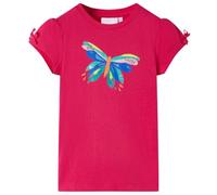 vidaXL Kids' Short Sleeve T-Shirt - Butterfly Sequin Design, Bow Accents, Comfort Cotton Blend, Bright Pink, Size 128