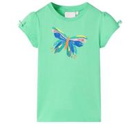 vidaXL Kids' Short-Sleeved Cotton T-Shirt with Sequined Butterfly and Bows in Light Green, Comfort Wear for Ages 7-8