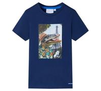 vidaXL Kids' Short Sleeves T-Shirt - Travelling Dinosaur Print - 100% Cotton Comfort - Dark Blue Tee Top for 5-6 Years.