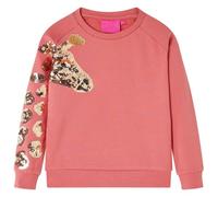 vidaXL Kids' Sweatshirt - Old Pink Long Sleeves Pullover with Sequined Giraffe, 128 for Ages 7-8 - Cozy Cotton Blend with Fleece Lining