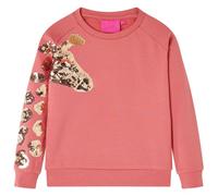 vidaXL Kids' Sweatshirt - Old Pink Long Sleeves Pullover with Sequined Giraffe, 128 for Ages 7-8 - Cozy Cotton Blend with Fleece Lining