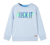 vidaXL Kids’ Sweatshirt - Soft Blue Melange Cotton Blend Pullover with Monogram Front, Long Sleeves, Fleece Lining for Ages 3-4, Size 104