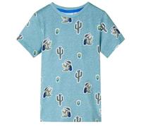 vidaXL Kids T-Shirt | Cartoon Crocodile/Cactus/Fries Print | Light Green Melange | Size 140| Round Neck | Short Sleeve | Combed Cotton Top for Ages 9-10
