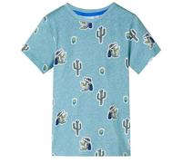 vidaXL Kids T-Shirt | Cartoon Crocodile/Cactus/Fries Print | Light Green Melange | Size 140| Round Neck | Short Sleeve | Combed Cotton Top for Ages 9-10