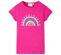 vidaXL Kids' T-Shirt - Cotton Blend Short-Sleeve Tee with Rainbow/Strawberry Prints, Dark Pink, Size 104 for Aged 3-4