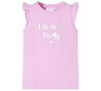 vidaXL Kids' T-Shirt - Everyday Wear Top with Glitter Print and Ruffle Sleeves in Lila, Size 128, Machine Washable Lilac