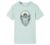 vidaXL Kids' T-Shirt - Short Sleeve Striped Tee with Lion Print, Light Mint, Soft Cotton Blend, Size 128 for Ages 7-8