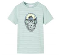 vidaXL Kids' T-Shirt - Short Sleeve Striped Tee with Lion Print, Light Mint, Soft Cotton Blend, Size 128 for Ages 7-8