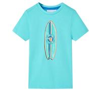 vidaXL Kids' T-Shirt - Short Sleeves, Round Neckline, Surfboard Print, Aqua Blue, Comfortable Cotton, Toddler Top, Child's Casual Wear - Size 140