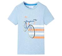 vidaXL Kids' T-Shirt - Soft Blue Melange Cotton/Poly Blend Shirt with Bike Print for Toddlers, Size 92, Round Neck, Short-Sleeved