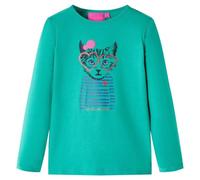 vidaXL Kids' T-Shirt with Long Sleeves Children T Shirt Cat Print Bright Green 140