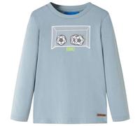 vidaXL Kids' Long Sleeve T-Shirt - Light Blue Cotton Top with Football Goal Design, Size 104 for Ages 3-4