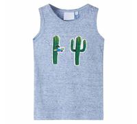 vidaXL Kids' Tank Top - 100% Cotton Camisole Undershirt with Fun Cactus Print, Blue Melange, Size 128 for Ages 7-8, Machine Washable