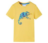 vidaXL Kids Tee Light Ochre with Chameleon Zipper Design - Breathable Cotton Children's T-Shirt, Round Neck, Short Sleeves, Age 7-8