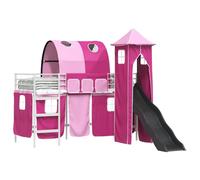 vidaXL Kids'Bunk Bed Frame Plain White and Pink 90 x 190 cm Metal