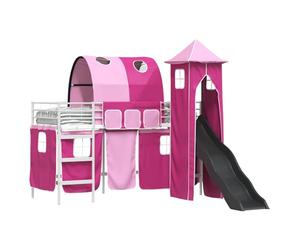 vidaXL Kids'Bunk Bed Frame Plain White and Pink 90 x 190 cm Metal