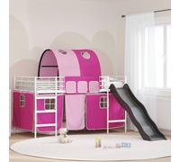 vidaXL Kids'Loft Bed Frame White and Pink 100 x 200 cm Metal