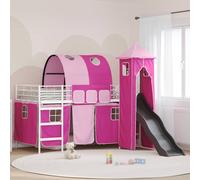 vidaXL Kids'Loft Bed Frame White and Pink 100 x 200 cm Metal