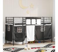 vidaXL Kids'Loft Bed Frame with Curtains Black 90 x 190 cm