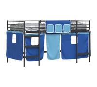 vidaXL Kids'Loft Bed Frame with Curtains Black and Blue 100 x 201 cm, Childrens Room, Modern Spaces, Creative Designs, Sustainable Materials for an Engaging and Inspiring Environment