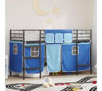vidaXL Kids'Loft Bed Frame with Curtains Black and Blue 90 x 190 cm